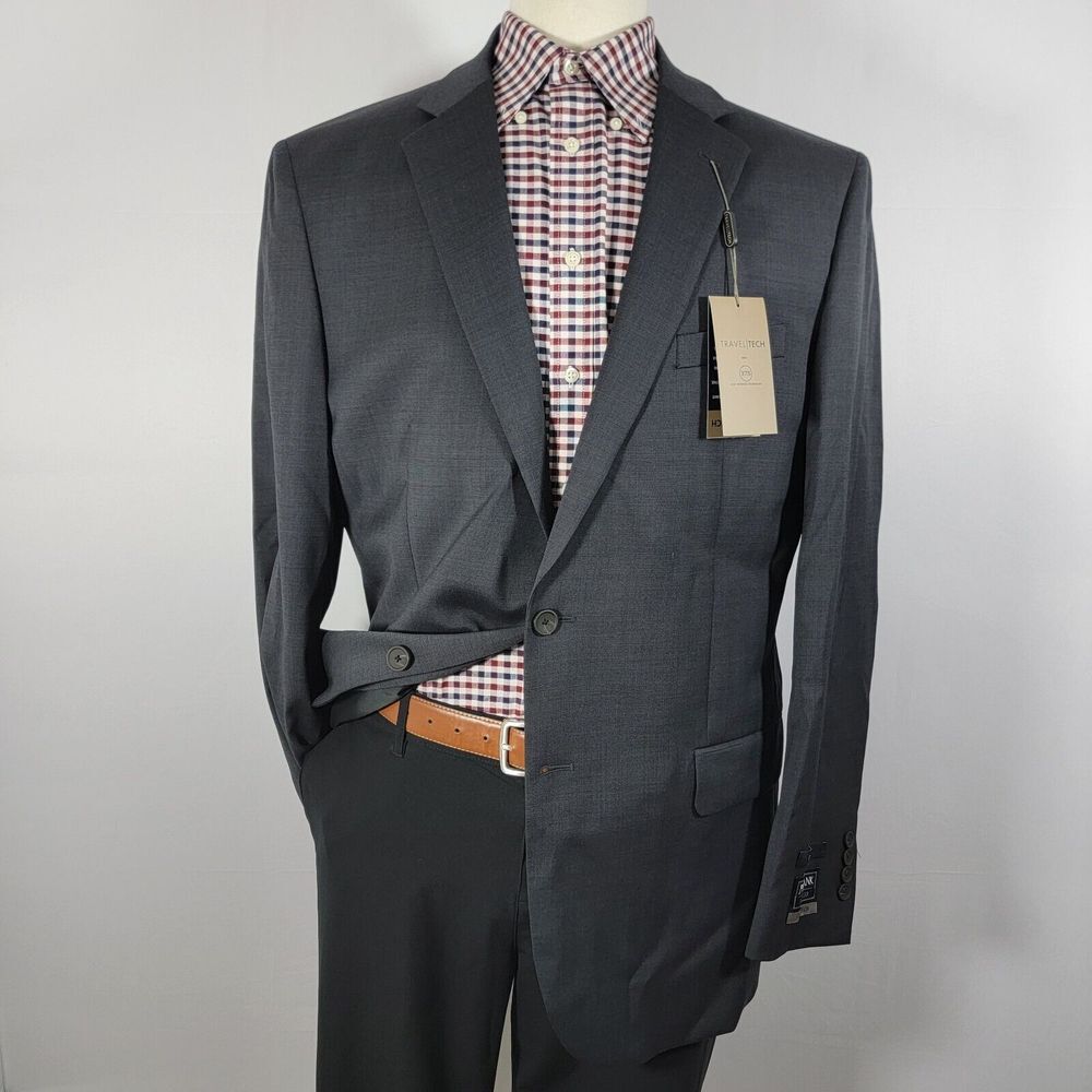 JOS A BANK Travel Tech 37.5 Men's Suit Sep Jacket Gry Wool Blend Slim Fit 46L